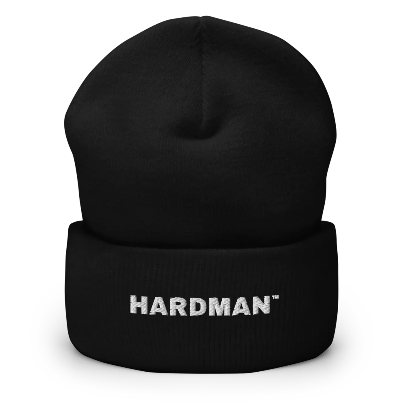 The same beanie at an angle, showing the ribbed cuff and the crown.